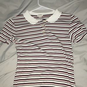 white red and navy blue striped colored tee